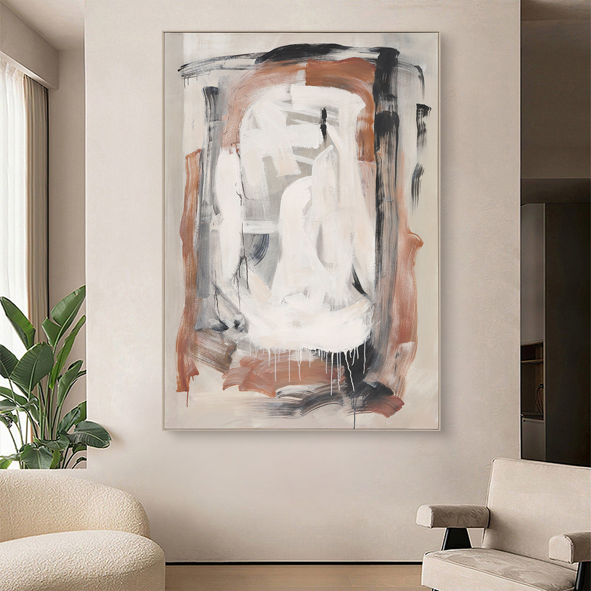 Abstrakter Expressionismus Wandkunst Handgemalte Textur Leinwand Neutrale Töne Moderne Große Wohnzimmer Dekoration 