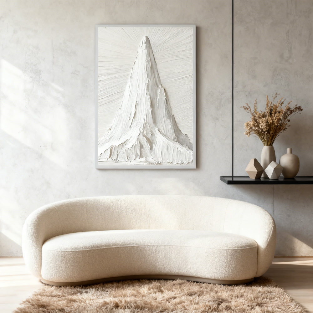 White Mountain Peak Theme Painting – Modern Minimalist Style Handmade Texture Wall Art