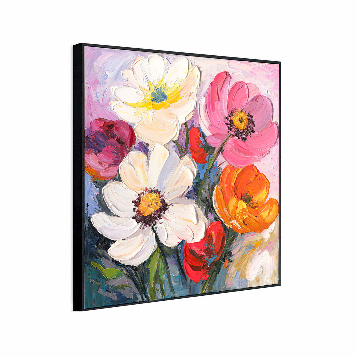 Vibrant Bloom Hand-Painted Floral Masterpiece in Bold Oil Colors