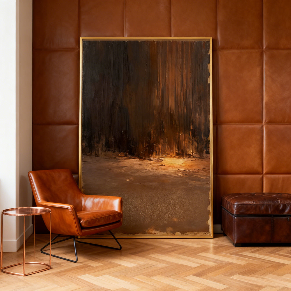 Golden Glow Forest – Abstract Texture Painting – Modern Wall Art