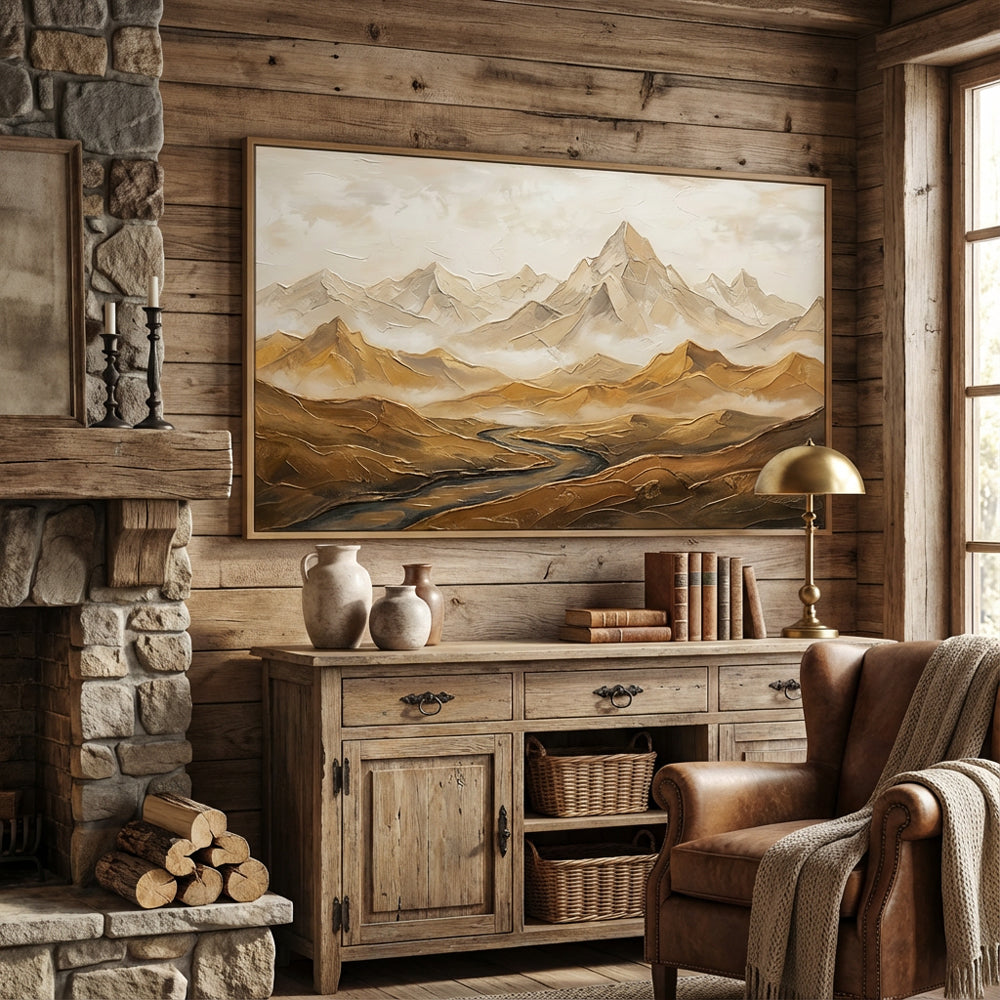 Mountain Valley Landscape Painting – Contemporary Textured Style  Handcrafted Painting artwall