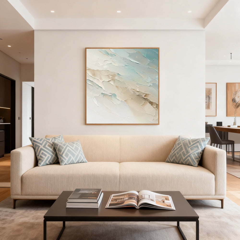 Aqua Drift Texture Art – Modern Abstract Style Handmade Oil Painting Wall Art