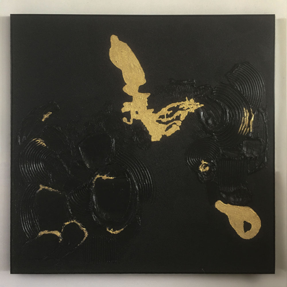Handmade Abstract Wall Art – Black Textured Painting with Gold Accents