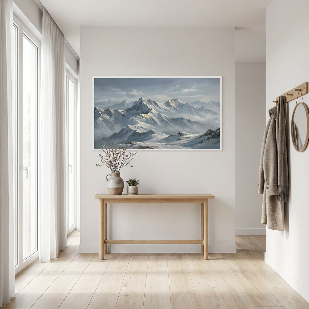 Echoes of the White Range – Realist Snow Mountain Landscape Oil-Style Artwork Handcrafted Painting