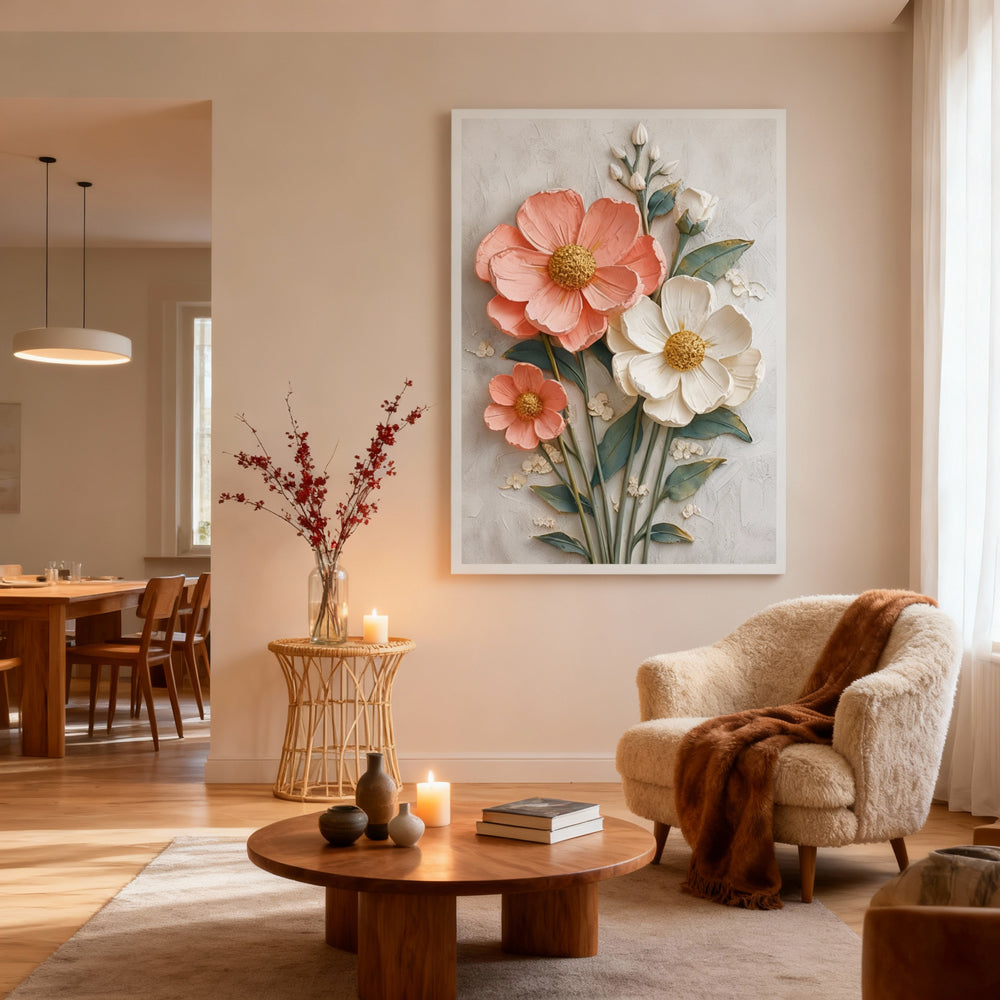 Blooming Petals Floral Texture Art – Impressionistic Style Handmade Oil Painting Wall Art