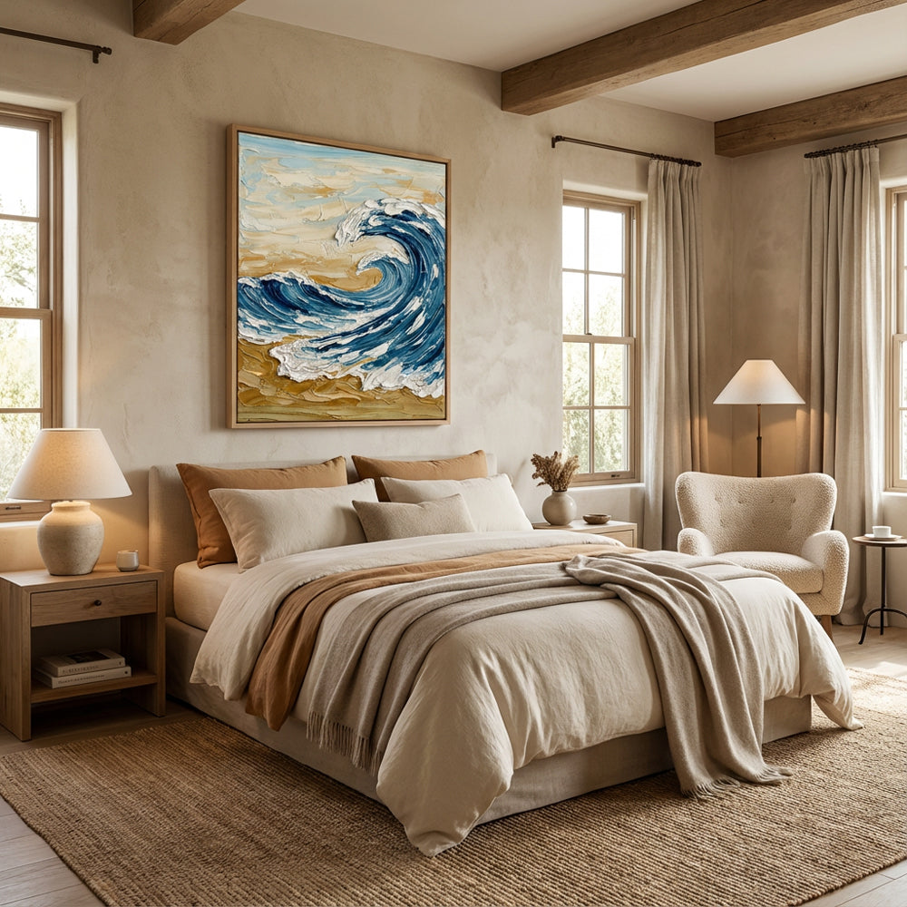Rising Ocean Force | Modern Impasto Seascape Style Hand-Painted Oil Painting Wall Art