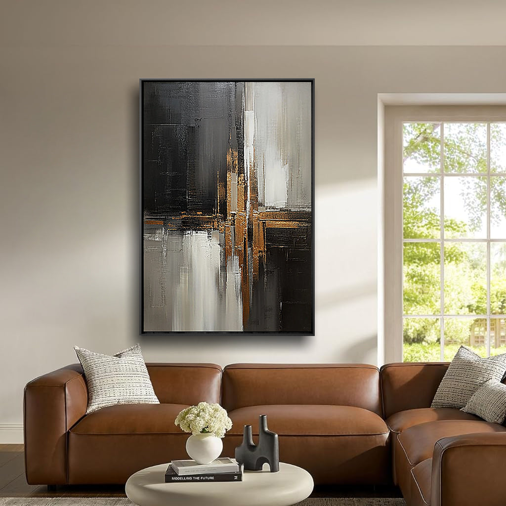 Handcrafted Elegance Golden Glow and Ink Shadow Harmony Painting