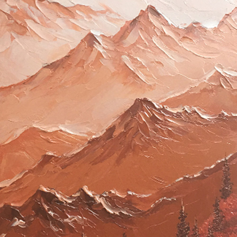 Majestic Mountain Serenity – Abstract Texture Landscape in Warm Earth Tones, Layered Peaks and Forest Elements