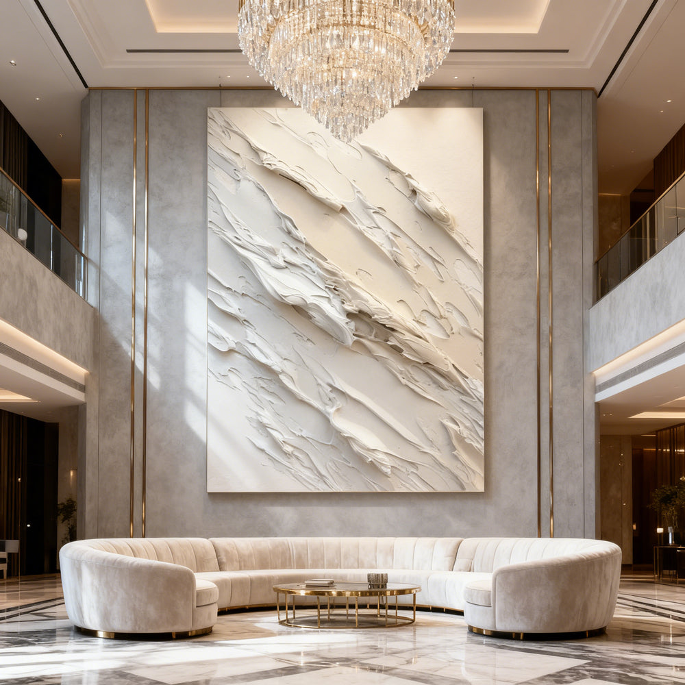 Monochrome Flow – Textured Palette Knife Painting, Abstract White Art, Handmade Wall Décor