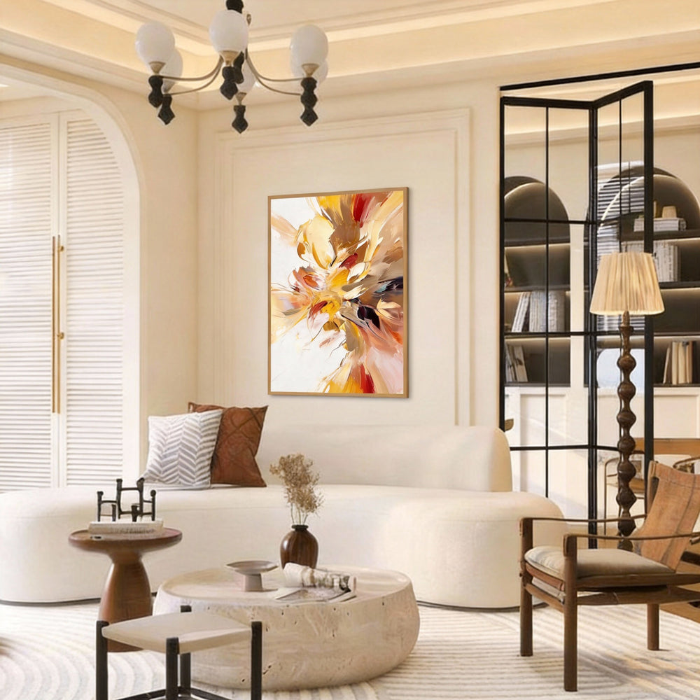 Radiant Bloom – Modern Abstract Floral Style Handmade Oil Painting Wall Art-Portrait Orientation