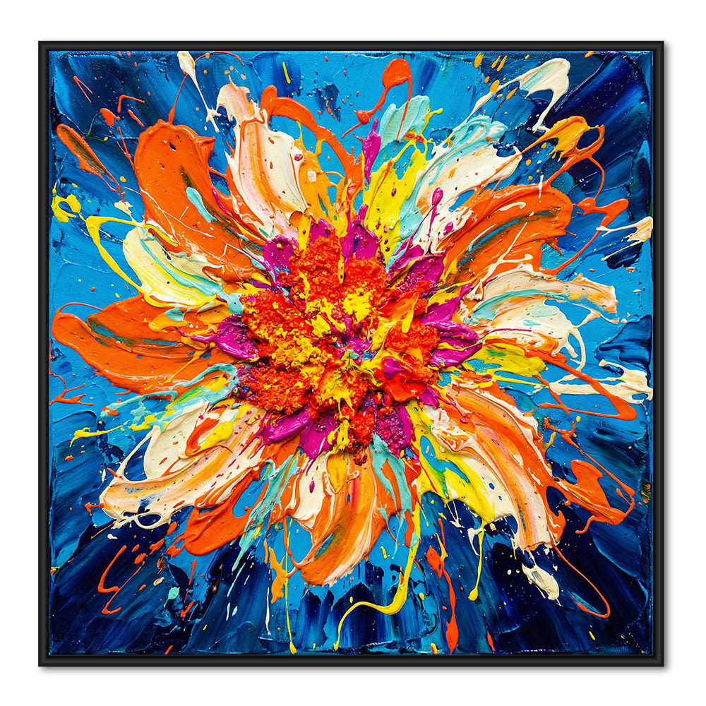 Radiant Bloom Explosion | Abstract Expressionist Floral Handmade Oil Painting Wall Art