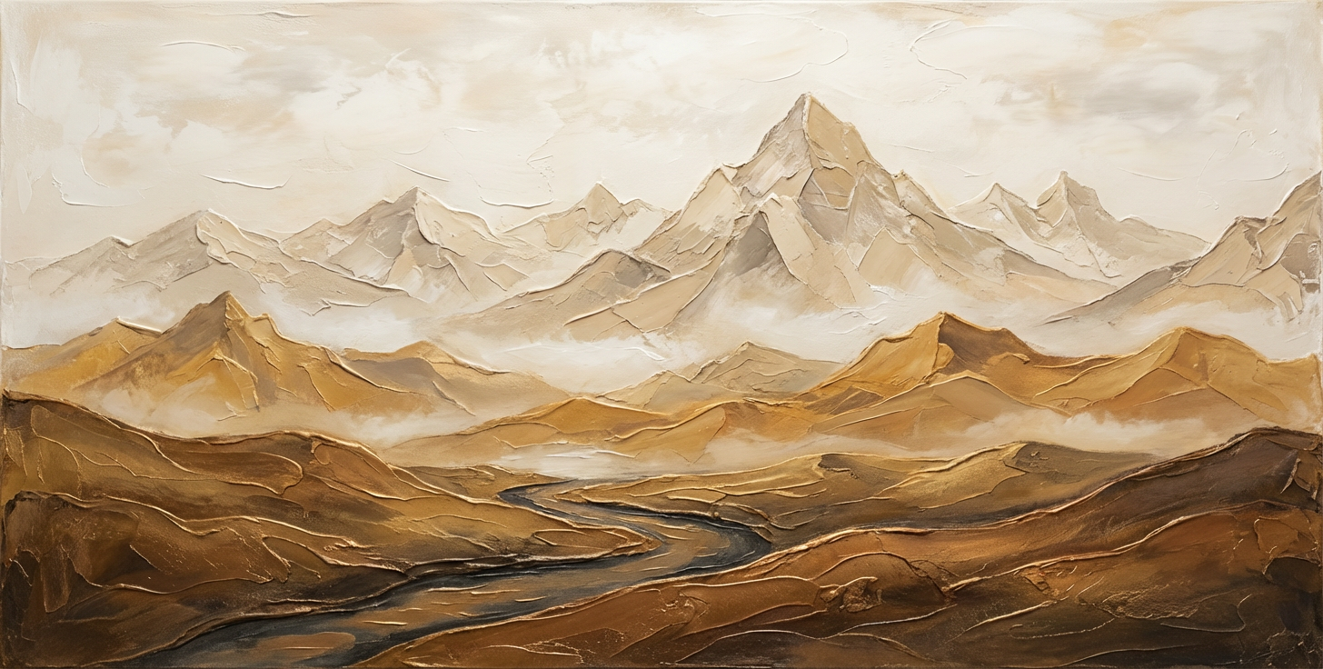 Mountain Valley Landscape Painting – Contemporary Textured Style  Handcrafted Painting artwall