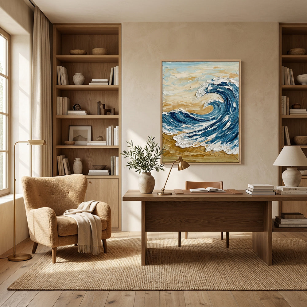 Rising Ocean Force | Modern Impasto Seascape Style Hand-Painted Oil Painting Wall Art