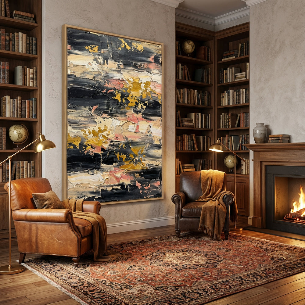 Gilded Tides — Abstract Expressionist Textured Handmade Oil Painting Wall Art