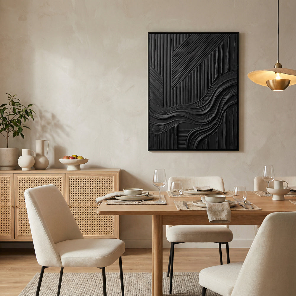 Midnight Current – Modern Minimalist Textured Hand-Painted Oil Painting Wall Art