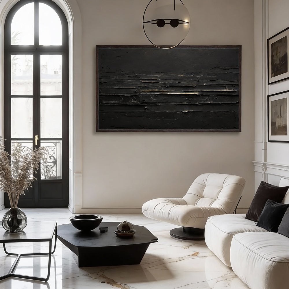 Midnight Horizon – Minimalist Abstract Texture Painting, Handmade Oil Wall Art for Modern Interior Decoration