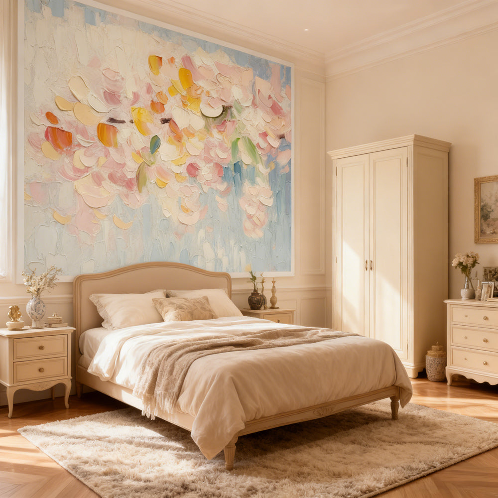 Soft Bloom Fantasy – Abstract Impasto Style Handmade Oil Painting Wall Art