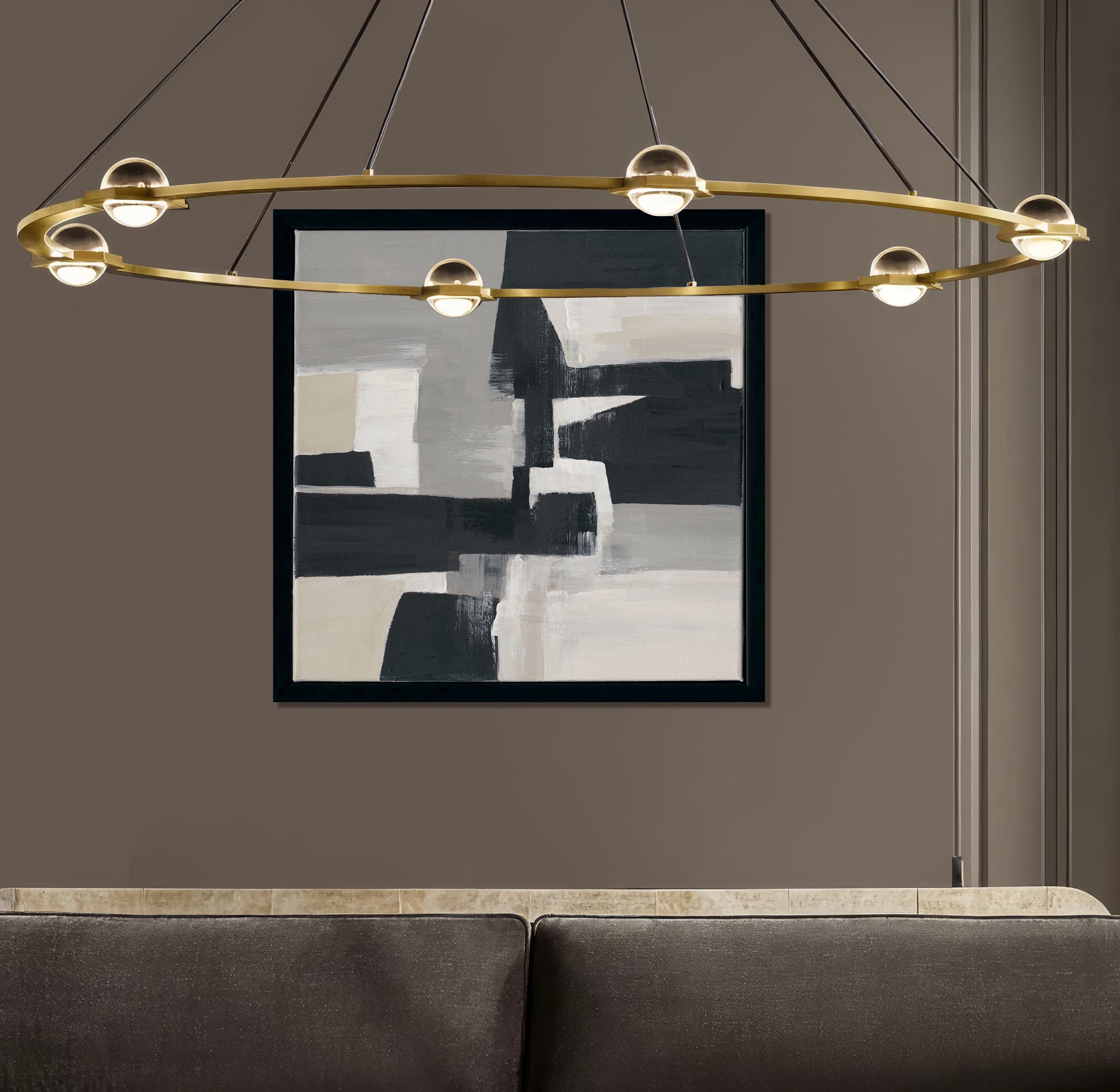 Original hand-painted minimalist abstract, calm tones and geometry creating an artistic ambience.