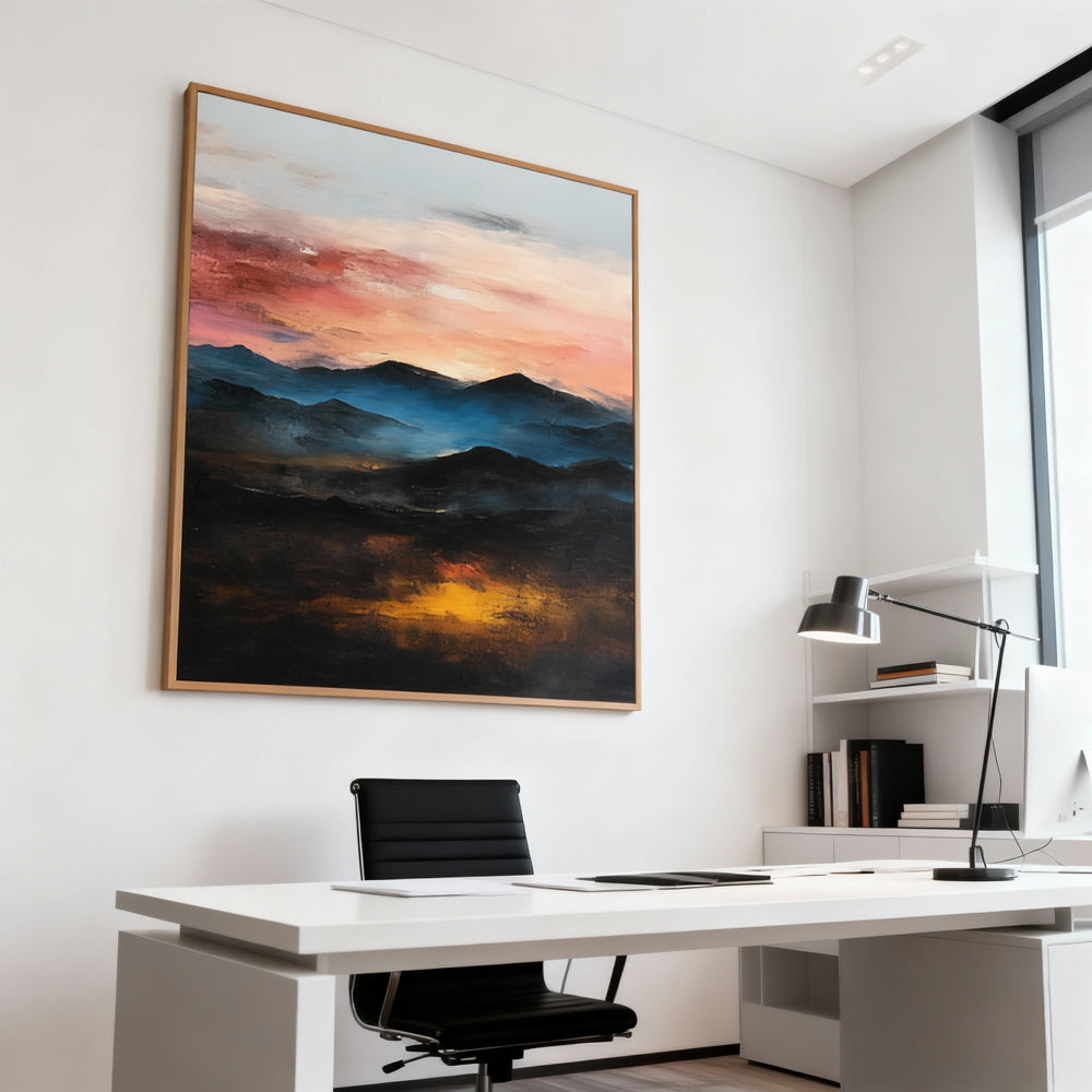 Sunset Mountain Landscape Theme Painting – Modern Impressionist Style Handmade Oil Painting Wall Art