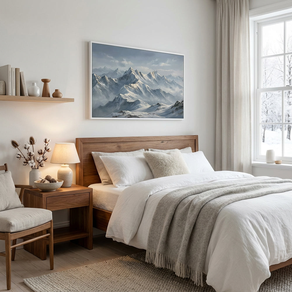 Echoes of the White Range – Realist Snow Mountain Landscape Oil-Style Artwork Handcrafted Painting