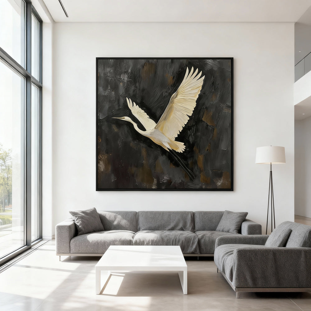 Flying Crane Theme Painting – Modern Realistic Style Handmade Oil Painting Wall Art