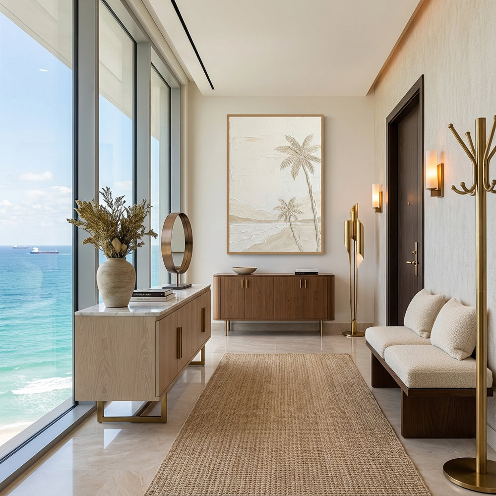 Coastal Palm Whisper | Minimal Textured Seascape Style Hand-Painted Oil Painting Wall Art