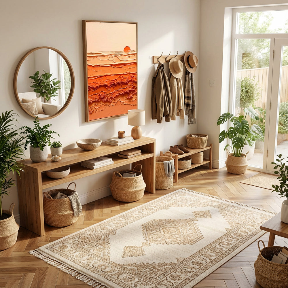 Sunrise Harmony – Abstract Texture Landscape in Warm Orange Tones, Sunset Over Waves