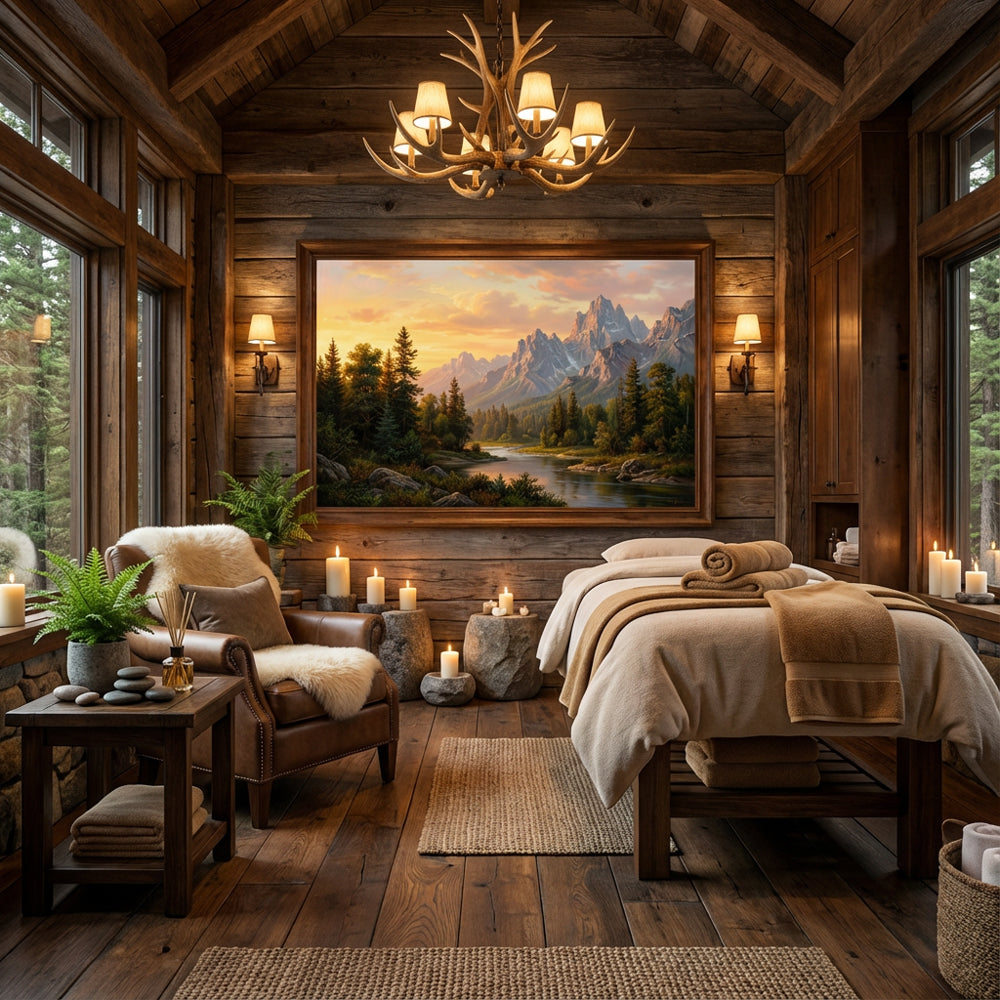 Golden Horizon Peaks – Realist Sunset Mountain Landscape Oil-Style Artwork Handcrafted Painting