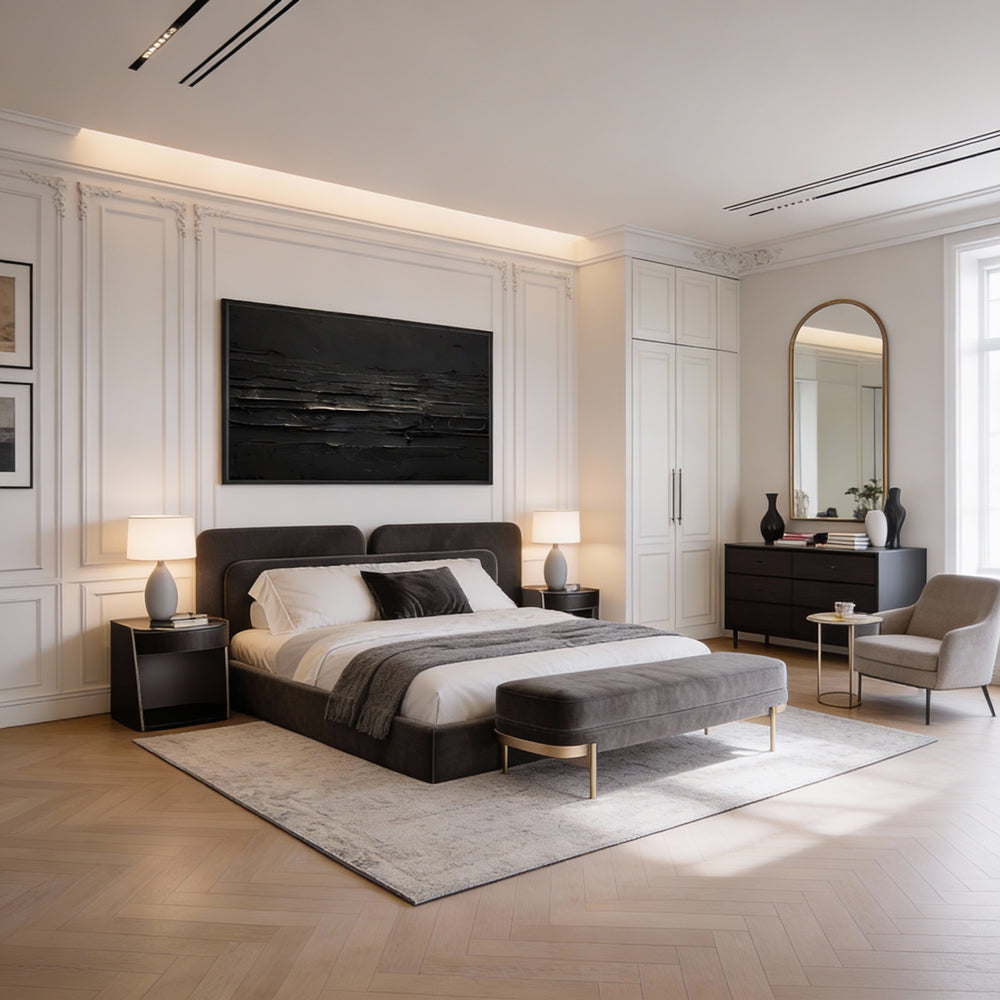 Midnight Horizon – Minimalist Abstract Texture Painting, Handmade Oil Wall Art for Modern Interior Decoration