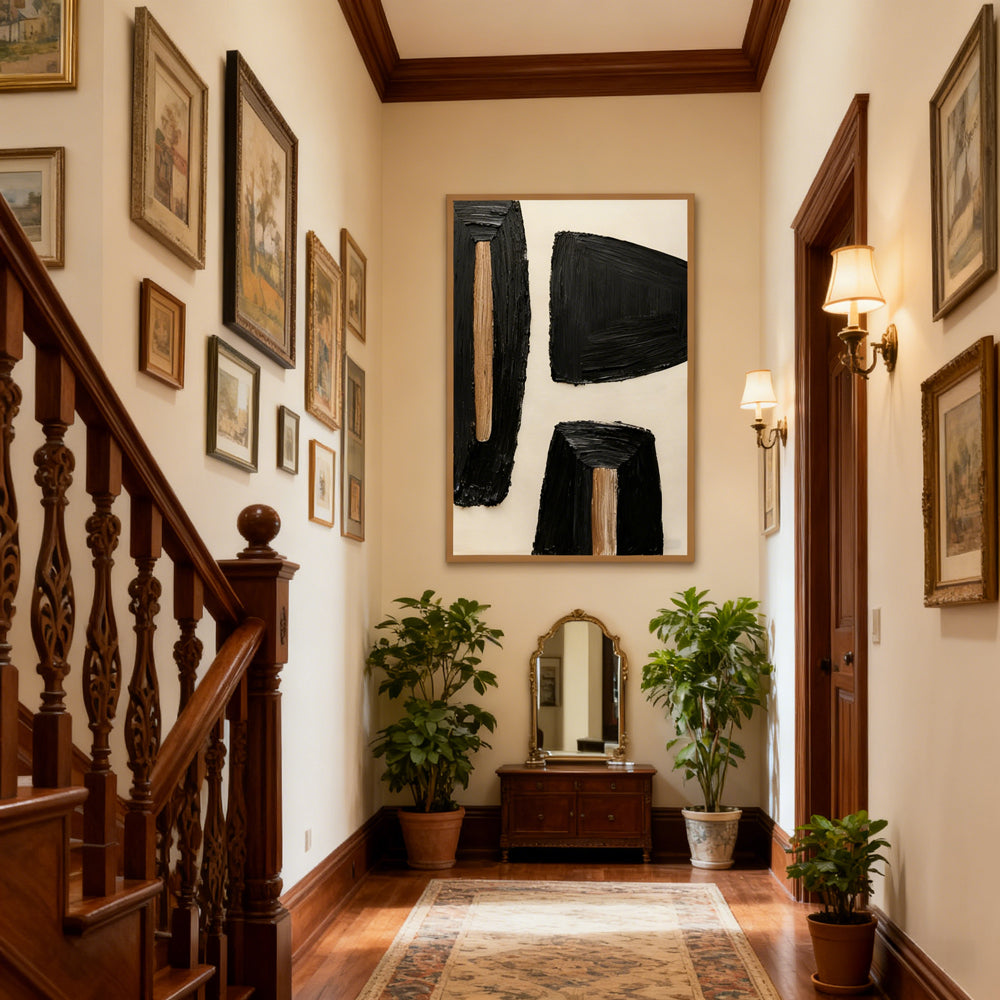 Geometric Noir Texture Forms – Modern Minimalist Style Handmade Abstract Oil Painting Wall Art