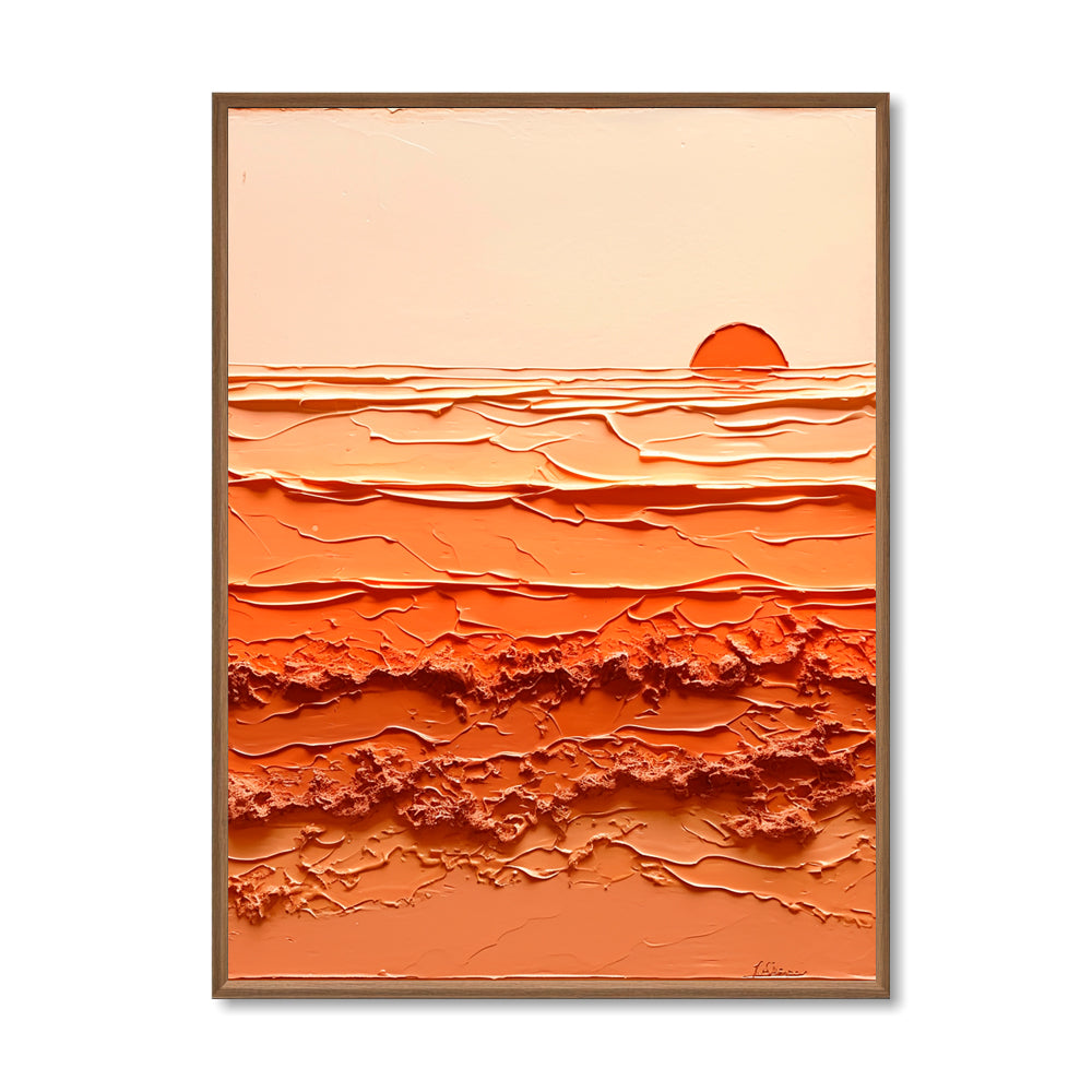 Sunrise Harmony – Abstract Texture Landscape in Warm Orange Tones, Sunset Over Waves
