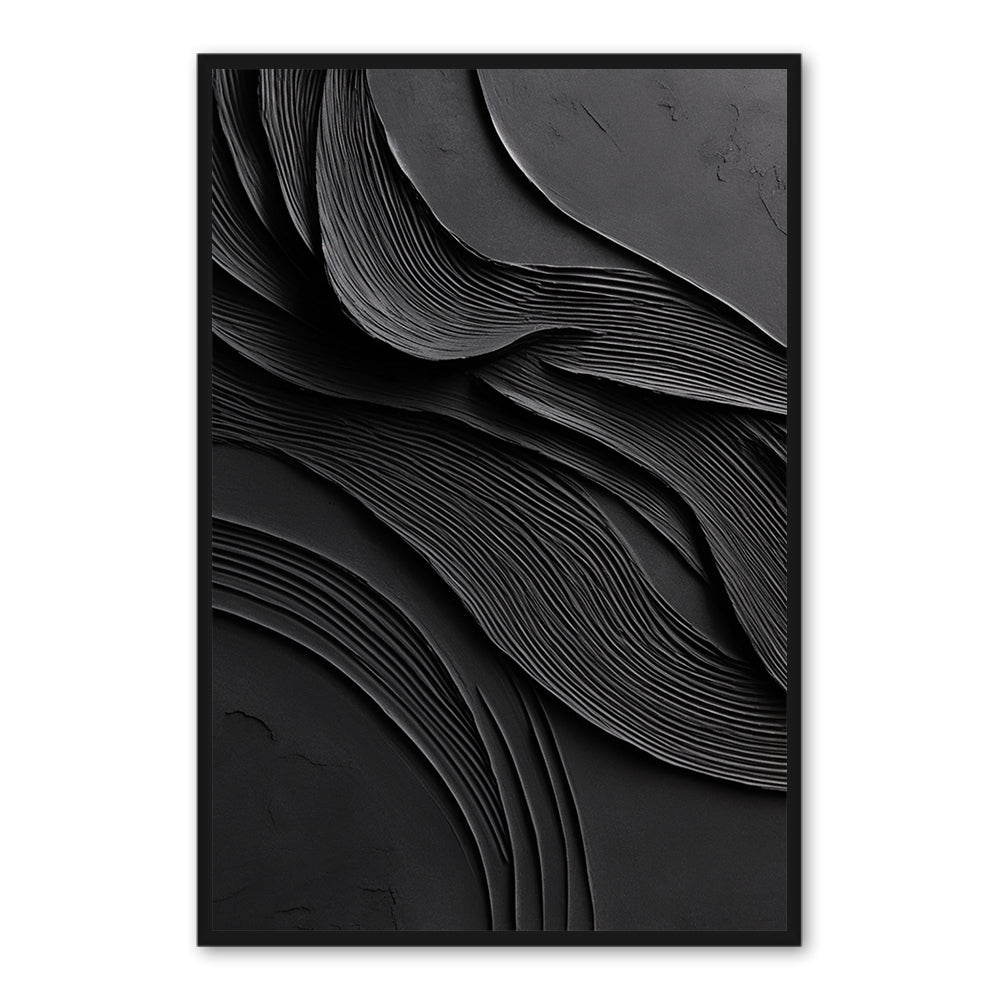 Black Textured Waves Theme Painting – Minimalist Abstract Style Handmade Oil Painting Wall Art