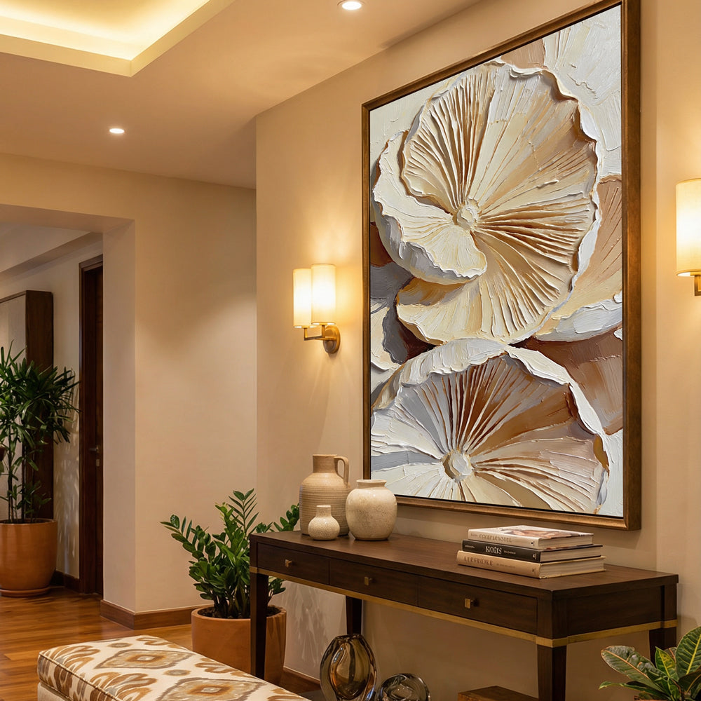 Ivory Petal Rhythm | Modern Abstract Floral Style Handmade Oil Painting Wall Art