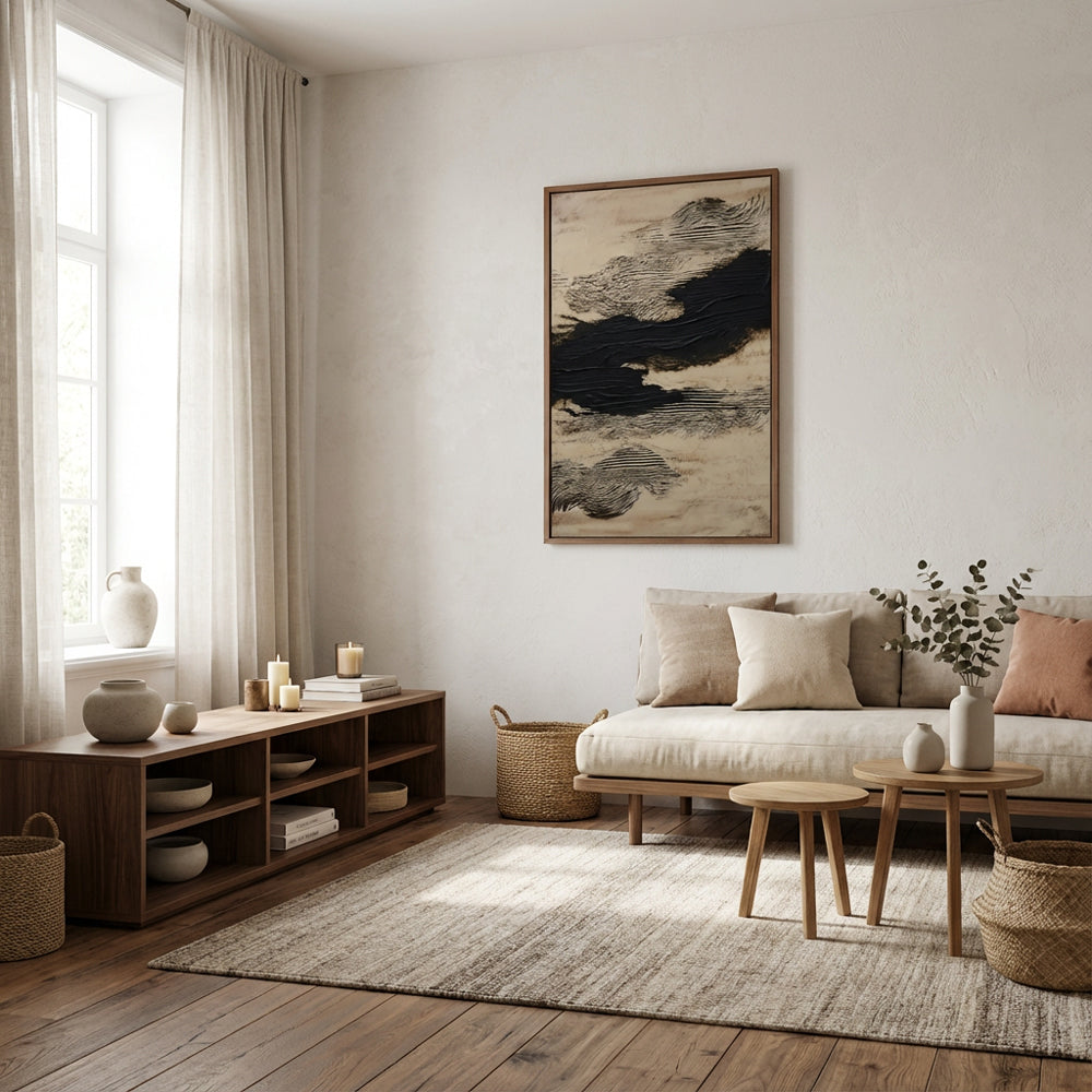 Silent Flow of Shadows – Abstract Textured Minimalist Oil-Style Artwork Handcrafted Painting