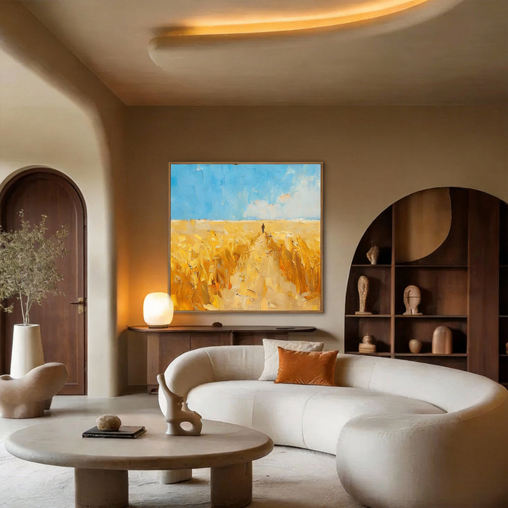 Path of Light – Impressionist Landscape Texture Painting, Handmade Oil Wall Art-square canvas