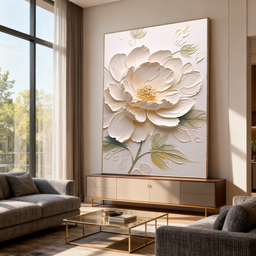 Elegant Blossom Texture Art – Impressionistic Floral Style Handmade Oil Painting Wall Art