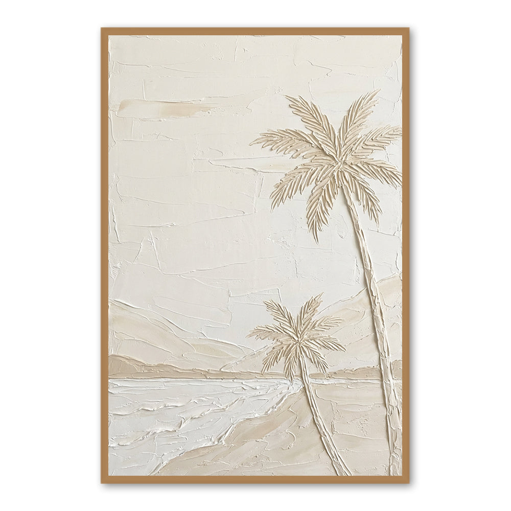Coastal Palm Whisper | Minimal Textured Seascape Style Hand-Painted Oil Painting Wall Art