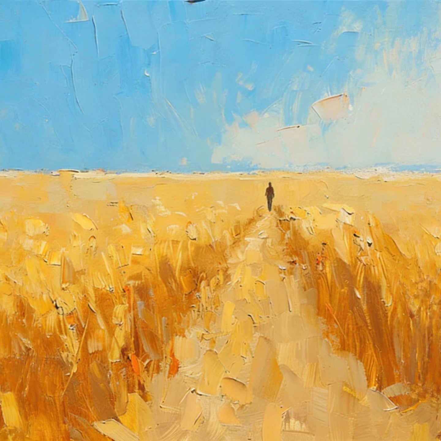 Path of Light – Impressionist Landscape Texture Painting, Handmade Oil Wall Art-square canvas