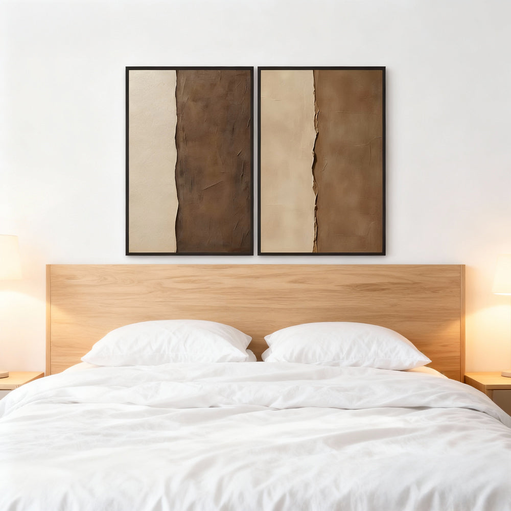 Set of 2 Textured Abstract Canvas Art – Modern Minimalist Style Texture Wall Art Paintings