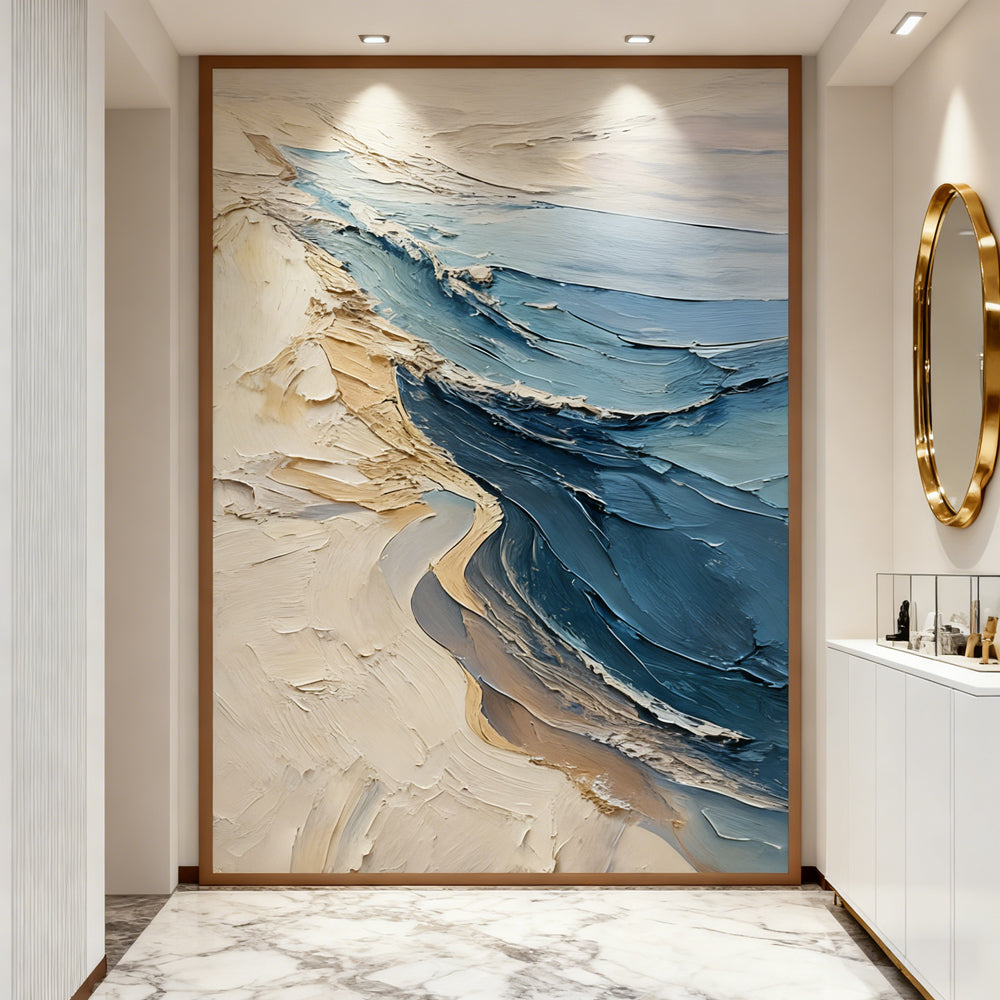 Coastal Serenity Texture Art – Abstract Seascape Style Handmade Oil Painting Wall Art