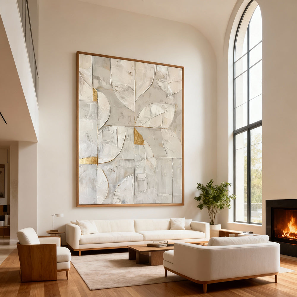 Voice of Texture – Hand-Painted Abstract Geometric Canvas Wall Art in Neutral and Gold Tones