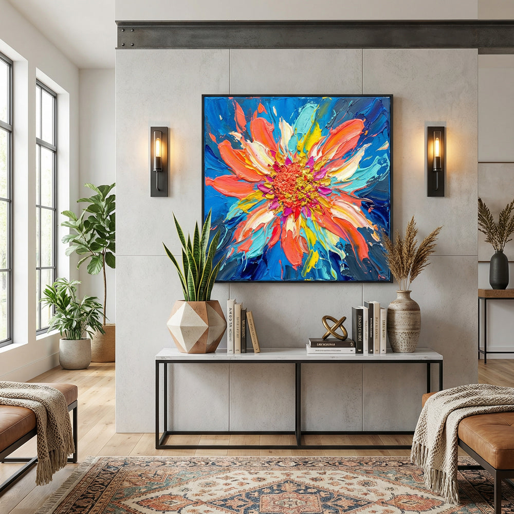 Vivid Petal Core | Contemporary Abstract Floral Palette Knife Handmade Oil Painting Wall Art