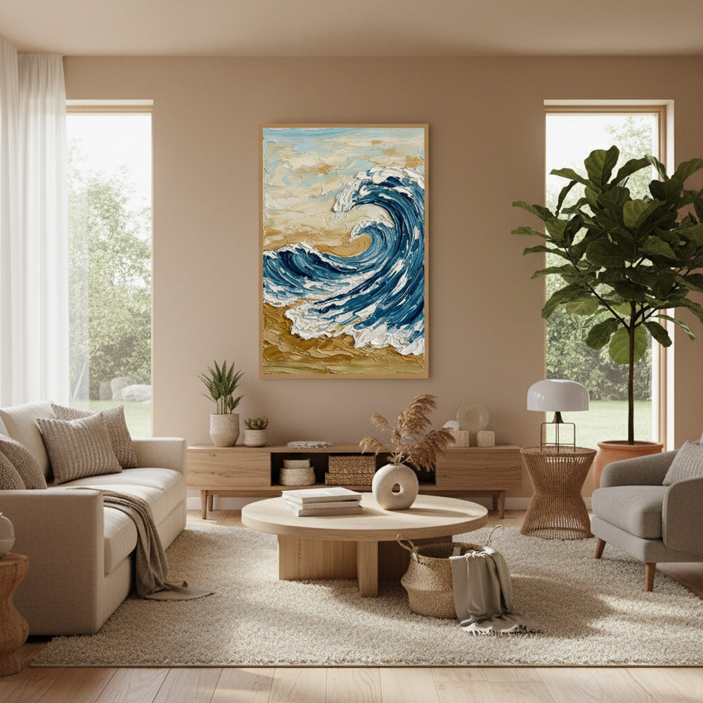 Rising Ocean Force | Modern Impasto Seascape Style Hand-Painted Oil Painting Wall Art