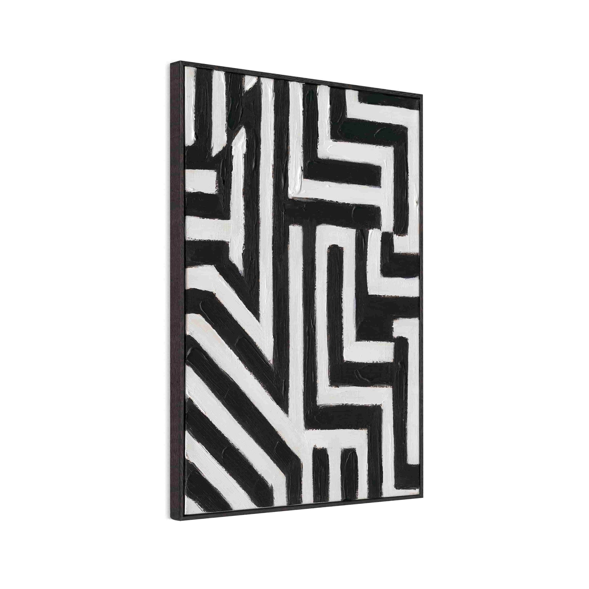 Handmade Textured Wall Art – Black & White Geometric Abstract Painting