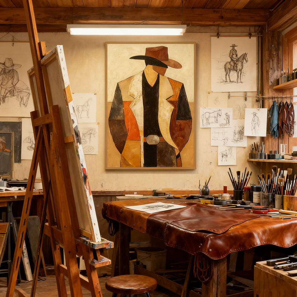 Western Cowboy Figure – Modern Abstract Figurative Handmade Oil Painting Wall Art