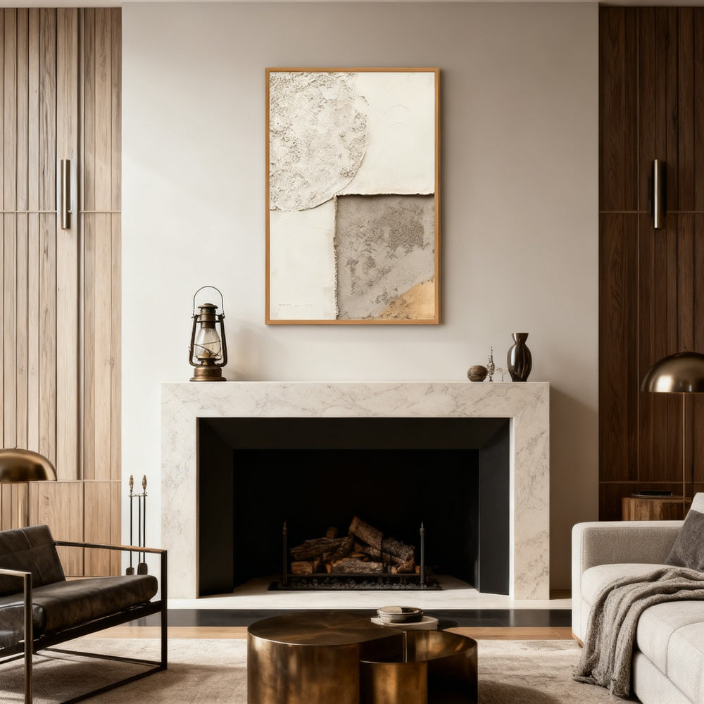 Textured Geometric Blocks Theme Painting – Modern Abstract Style Handmade Texture Wall Art