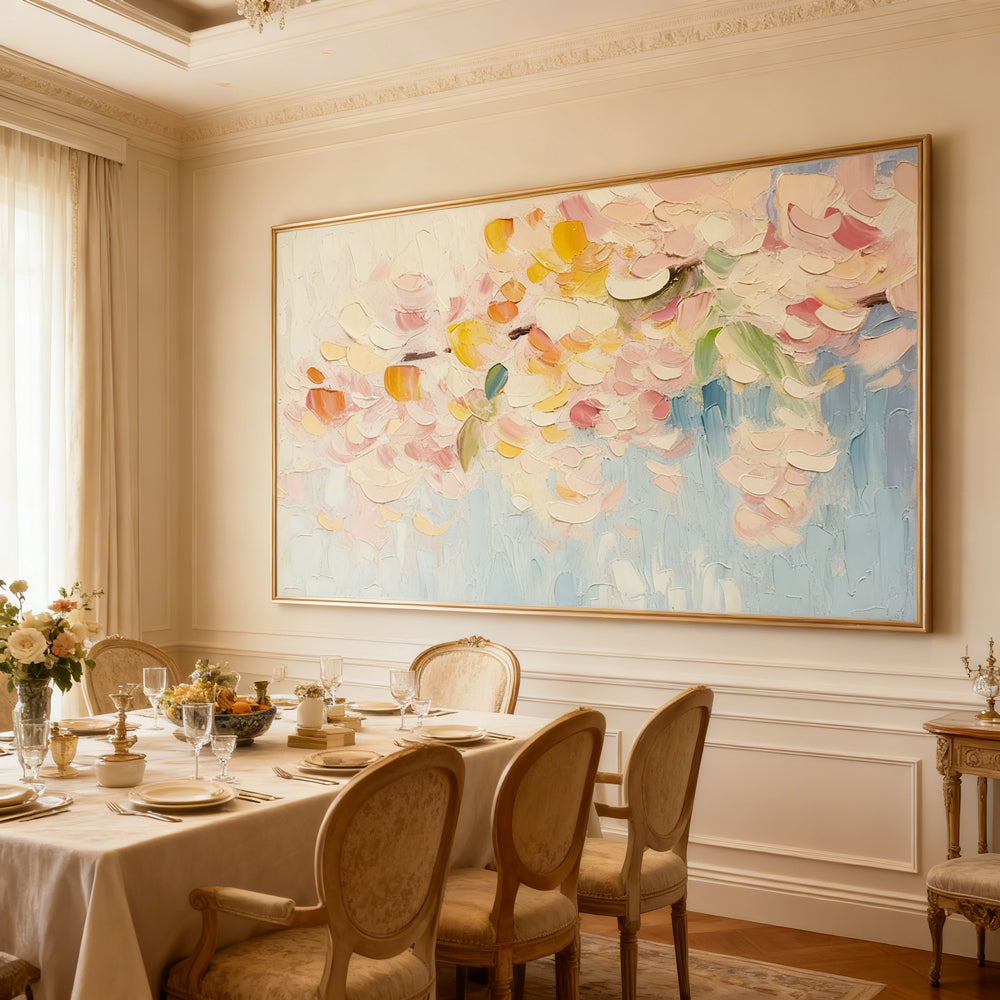 Soft Bloom Fantasy – Abstract Impasto Style Handmade Oil Painting Wall Art