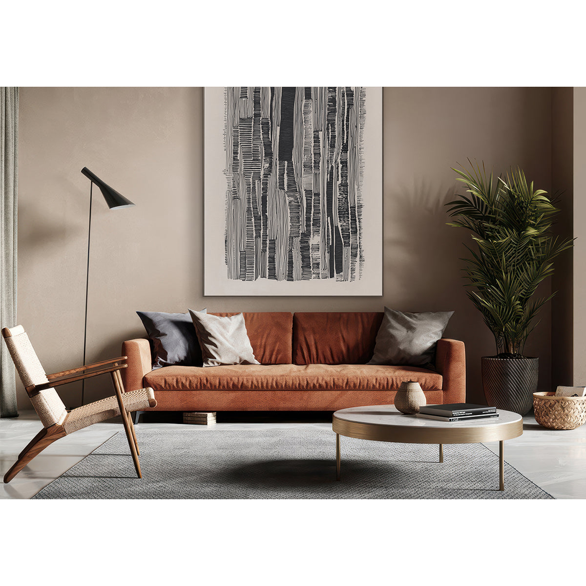 Rythme monochrome, dessin abstrait peint à la main sur toile 
