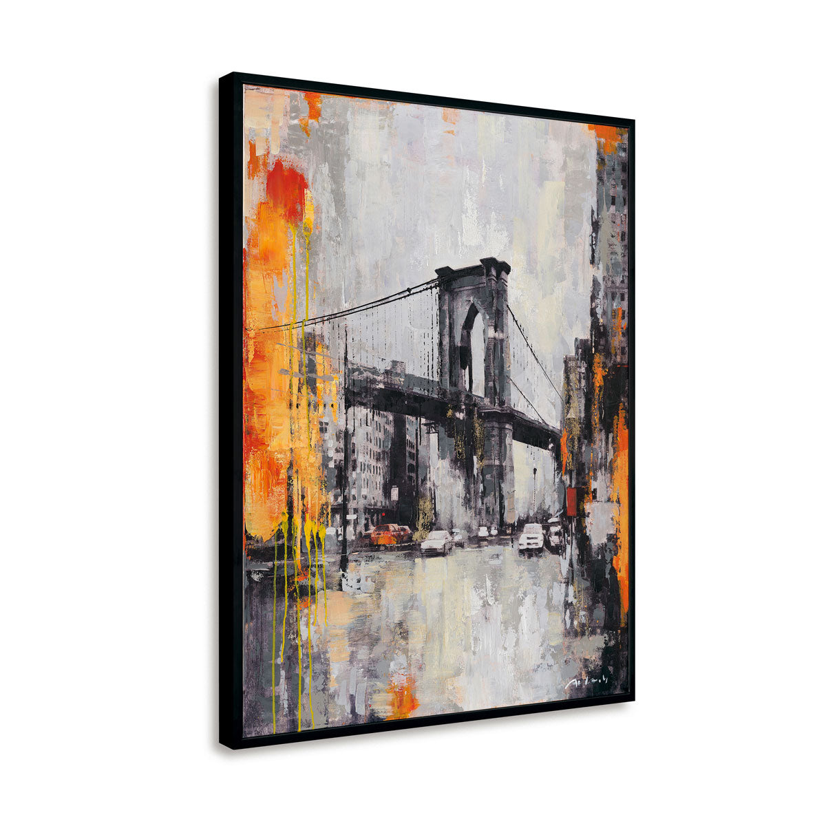 Hand-Painted Canvas Wall Art Urban Bridge Cityscape
