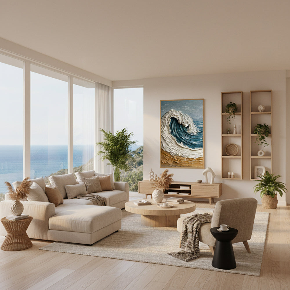 Rising Ocean Force | Modern Impasto Seascape Style Hand-Painted Oil Painting Wall Art